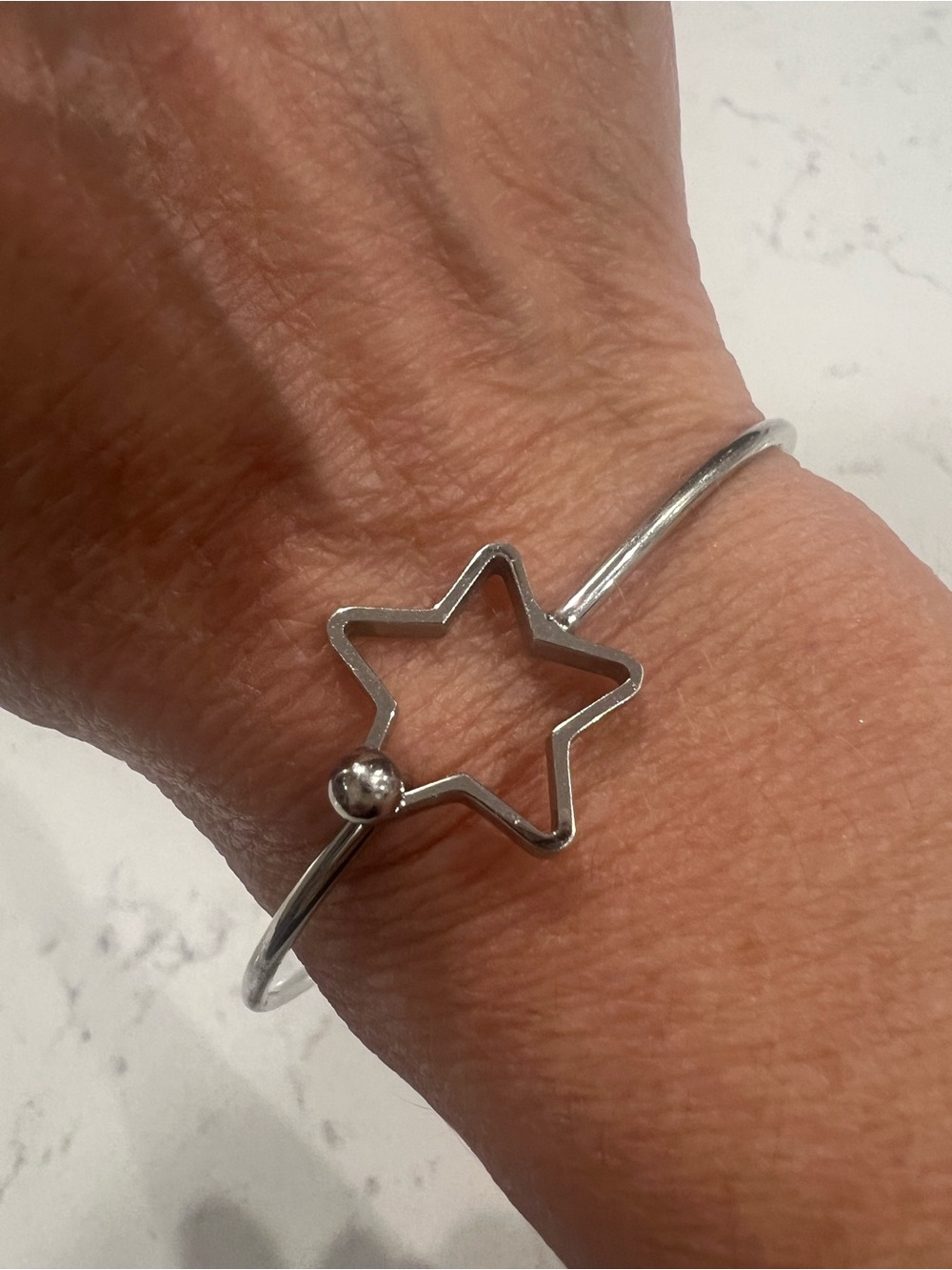Sterling Silver Star Outline Bangle Bracelet - Silver